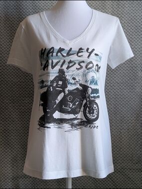 Harley-Davidson White V-Neck Graphic Tee